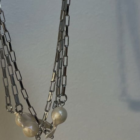 Fresh pearl  obal necklace silver 304L
