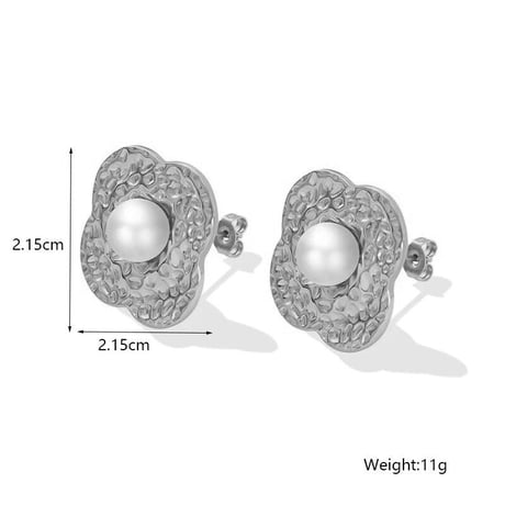 Trad flower pearl piearce silver 316L