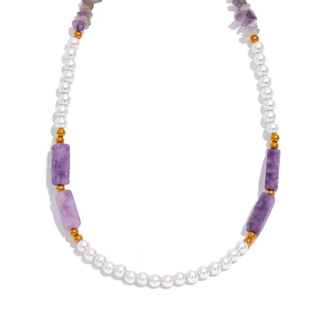 Artificial pearls natural stone necklace purple 316L