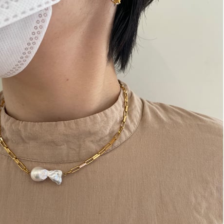 Fresh pearl  obal necklace gold 304L