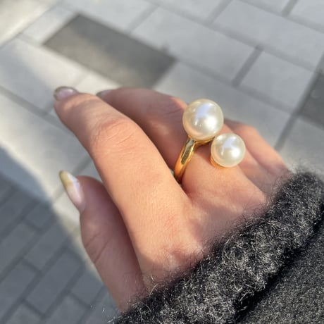 Big pearls open ring 316L