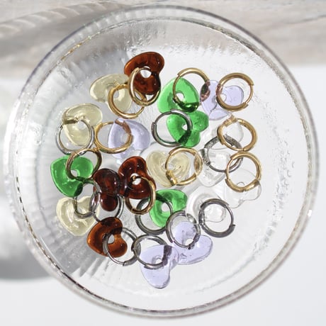 Glass putit heart hoop pierce purple×gold 316L