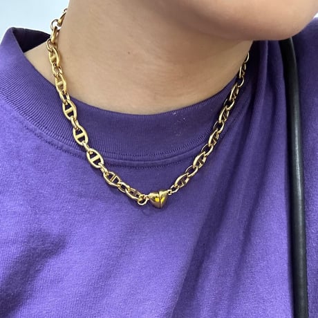 Block chain heart necklace gold 304L