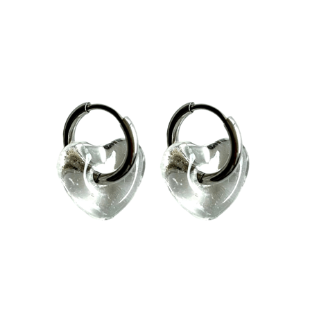Glass putit heart hoop pierce clear×silver 316L