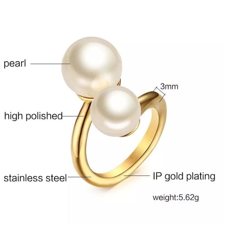 Big pearls open ring 316L
