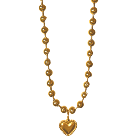 Ball chain heart charm necklace 6mm 40cm gold 304L