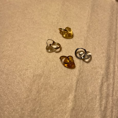 Glass putit heart hoop pierce clear×gold 316L