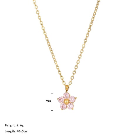 Putit zircon flower necklace pink 316L