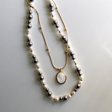 Unisex fresh pearl heavymetal color necklace silver 316L