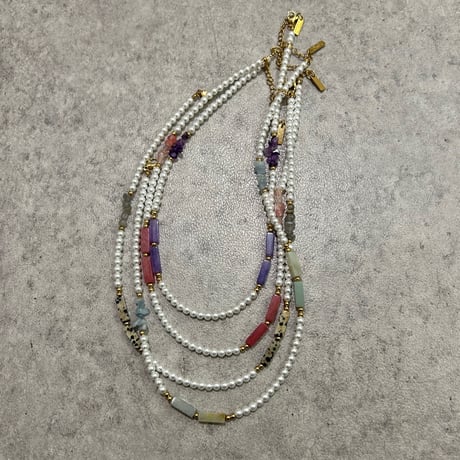 Artificial pearls natural stone necklace pink 316L