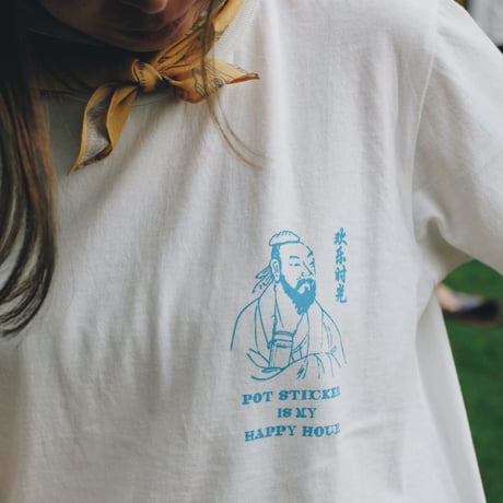 HAPPY HOUR meets POT STICKER STUDY CLUB Tee (White) by Tacomafuji Records