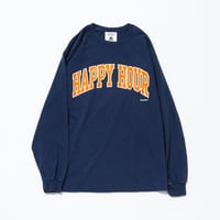 HAPPY HOUR COLLEGE LOGO LS SHIRT Navy by Tacomafuji Records