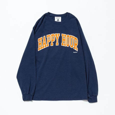 HAPPY HOUR COLLEGE LOGO LS SHIRT Navy by Tacomafuji Records