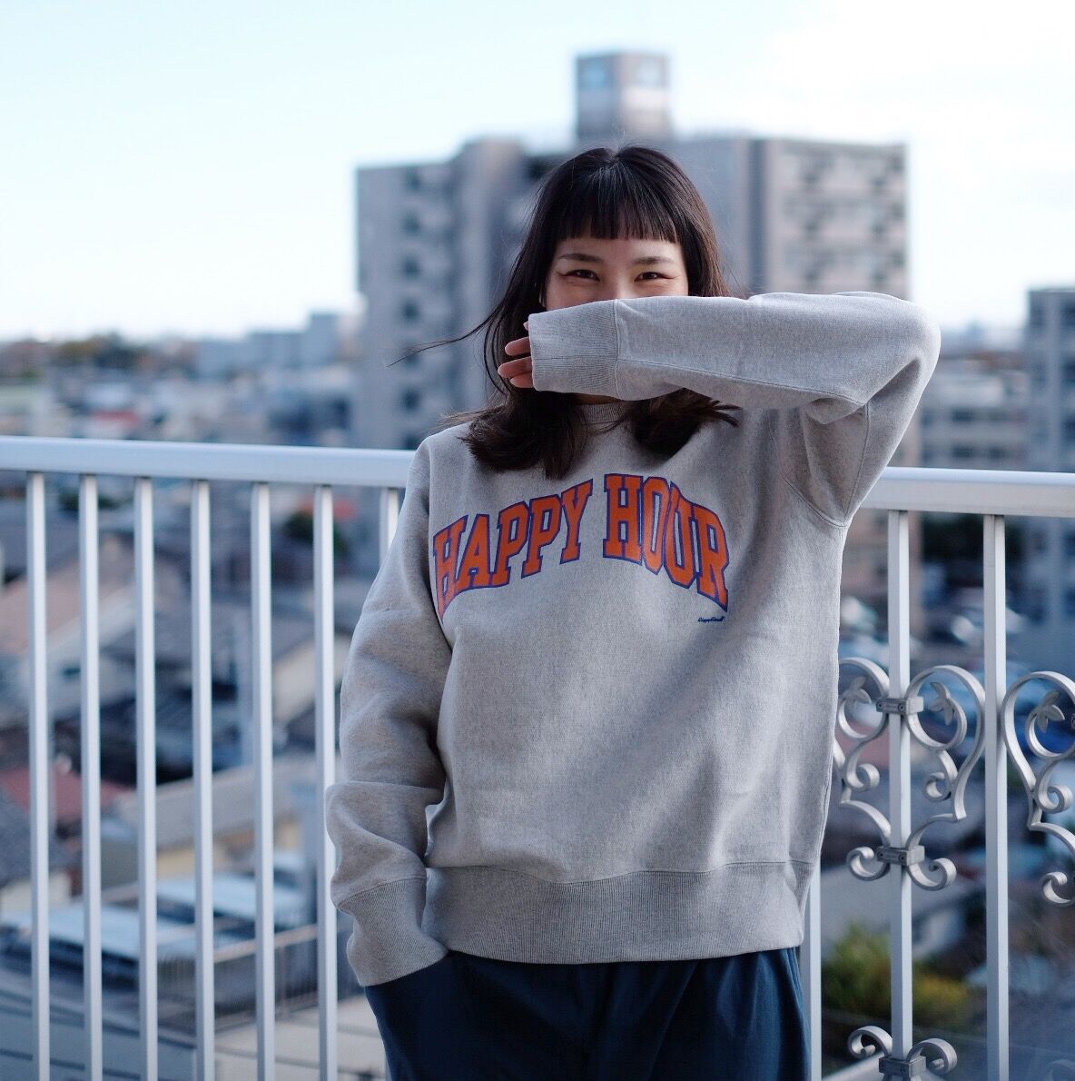 HAPPY HOUR COLLEGE LOGO SWEAT SHIRT by Tacomafuji Records