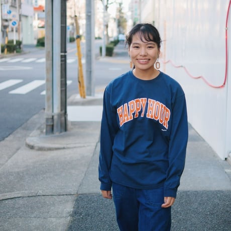 HAPPY HOUR COLLEGE LOGO LS SHIRT Navy by Tacomafuji Records