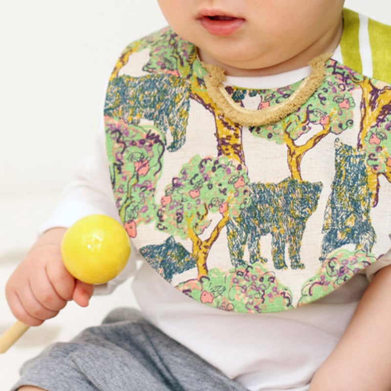 ギフトセット】お食事エプロン(みかん)&スタイ(おさんぽくまさん