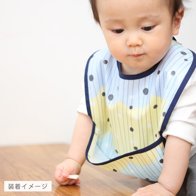 女の子お食事エプロンハンドメイド80 85 90 95 水色小花柄