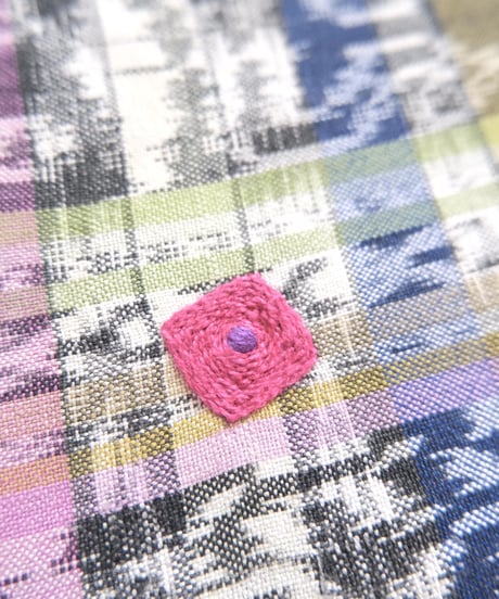 コルテスカートL/カラフル絣/ピンク四角刺繍入2351