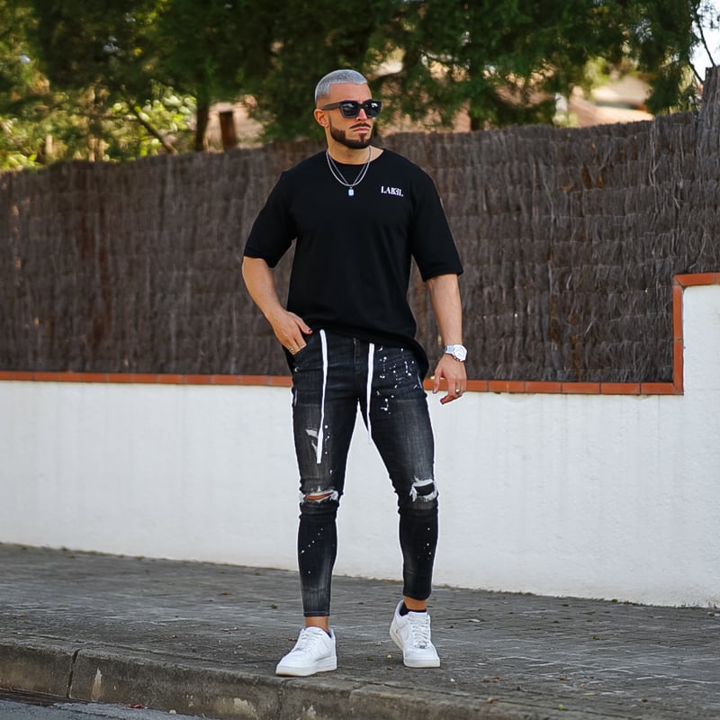 完売品　S.W.U.N ダブルニー　ペイズリー　デニム　ブラック 抽選販売】S.W.U.N “Double Knee Paisley Denim Pants” (エス