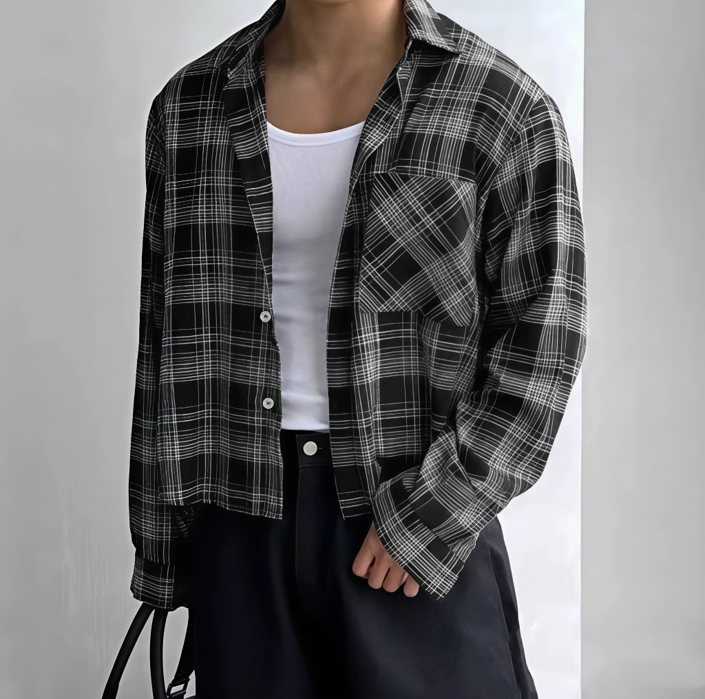 [V12] ストライプ ハイネックシャツ Lサイズ ⏰【最終セール】-SAKEN- ライト・ストライプシャツ [2 ver