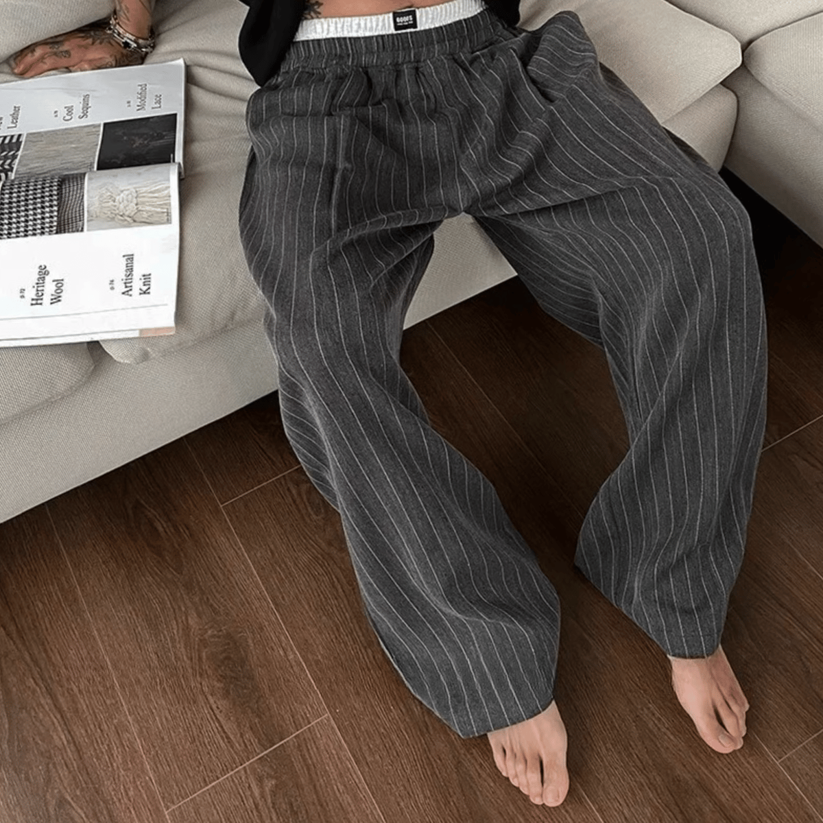 BANDEL ブラック ストレートパンツ PLST(プラステ)公式 | フルレングス2タックワイドストレートパンツ