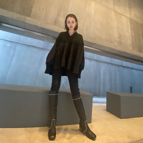 【i∀ri 】Knit mix dress shirt