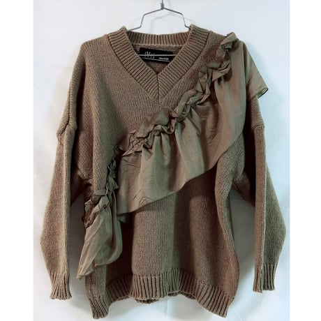 Asymmetry frill knit