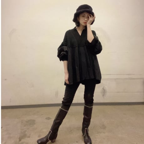 【i∀ri 】Knit mix dress shirt