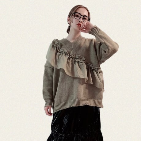 Asymmetry frill knit