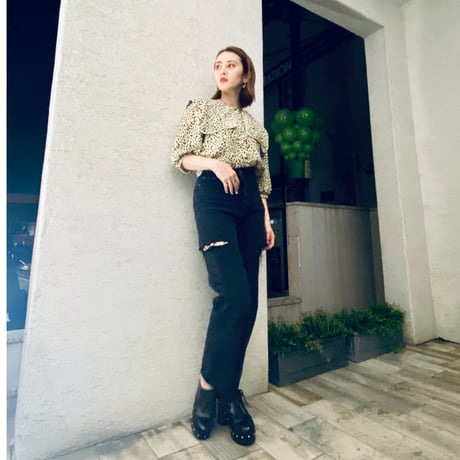 【i∀ri 】Reopard capecollar blouse