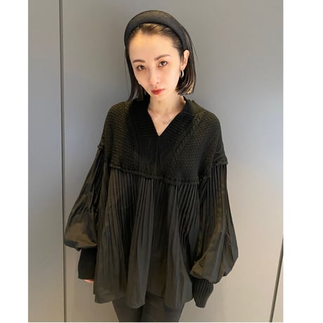 【i∀ri 】Knit mix dress shirt