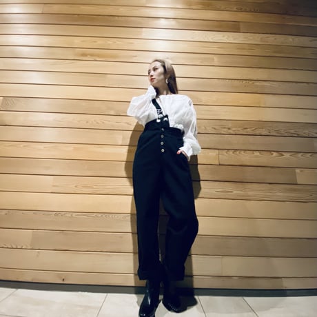 【i∀ri 】One shoulder black denim