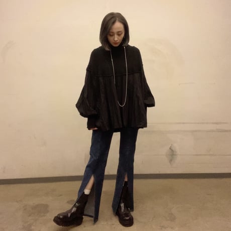 【i∀ri 】Knit mix dress shirt