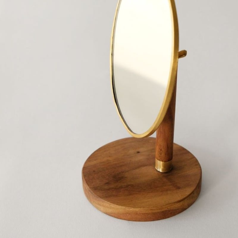 木製オーバルスタンドミラー BRASS＆WOOD スタンドミラー オーバル 木製 天然木|HornPlease