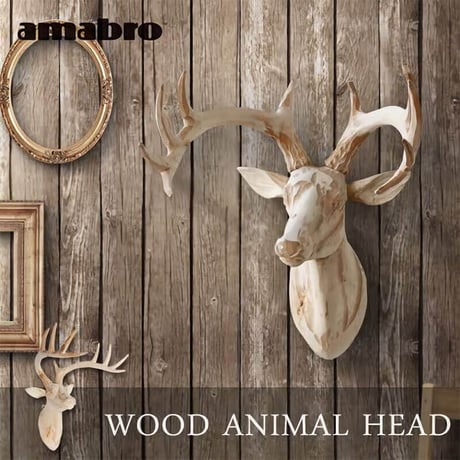 amabro アマブロ WOOD ANIMAL HEAD ウッドアニマルヘッド Deer シカ ウォールデコレーション インテリア 天然木 無塗装 ナチュラル 手彫り