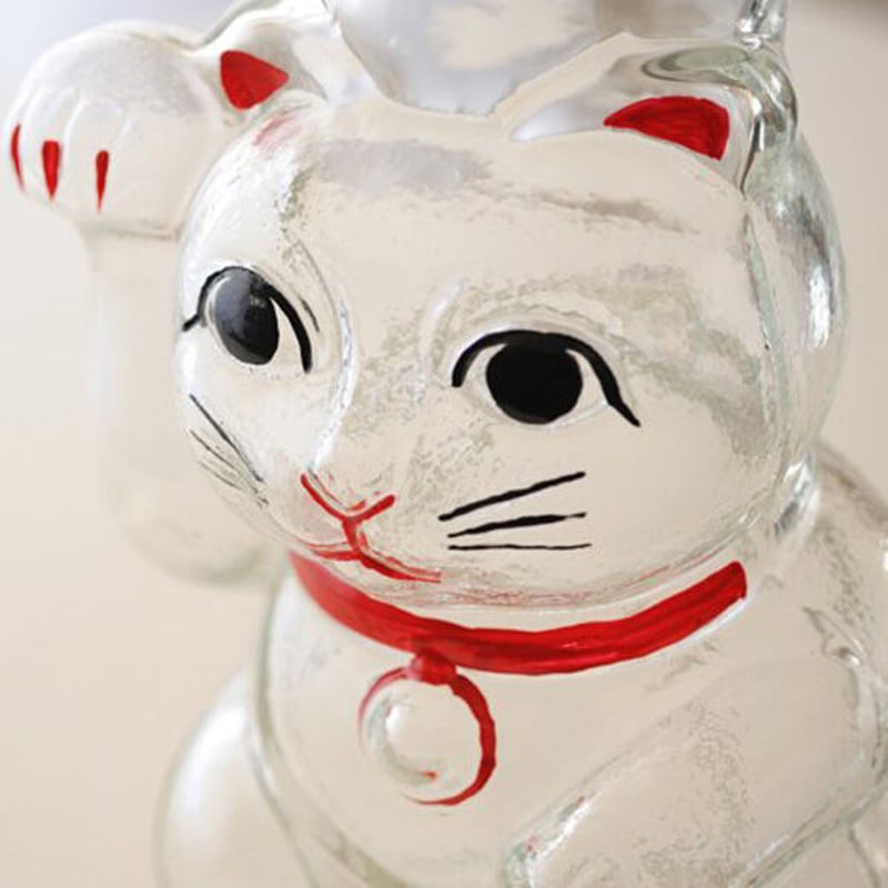 招き猫 菓子びん 復刻デザイン 昭和モダン ガラス製招き猫 大 招き猫 菓子びん 復刻デザイン 昭和モダン ガラス製招き猫 大