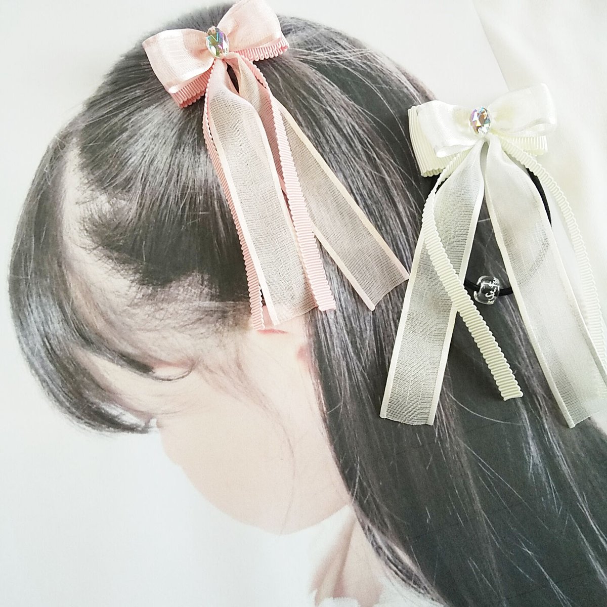 確認ヘアゴム ヘアリボンツインテール175ベロア 白