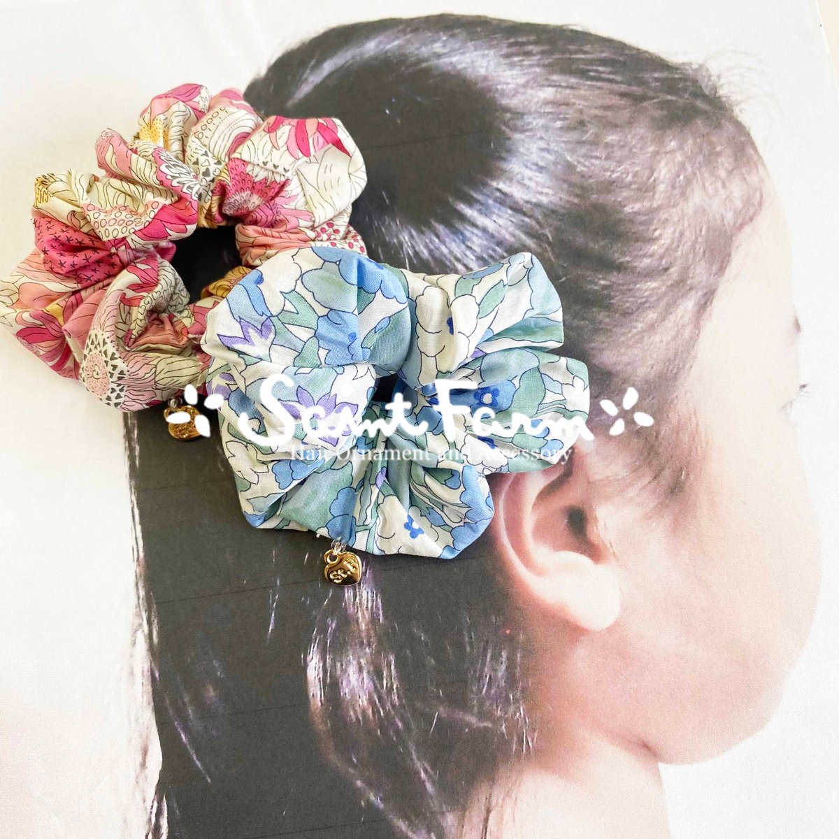 【142】リバティプリント使用　ハンドメイド　ふんわり❁ミニシュシュ　ヘアゴム 142】リバティプリント使用 ハンドメイド ふんわり❁ミニ