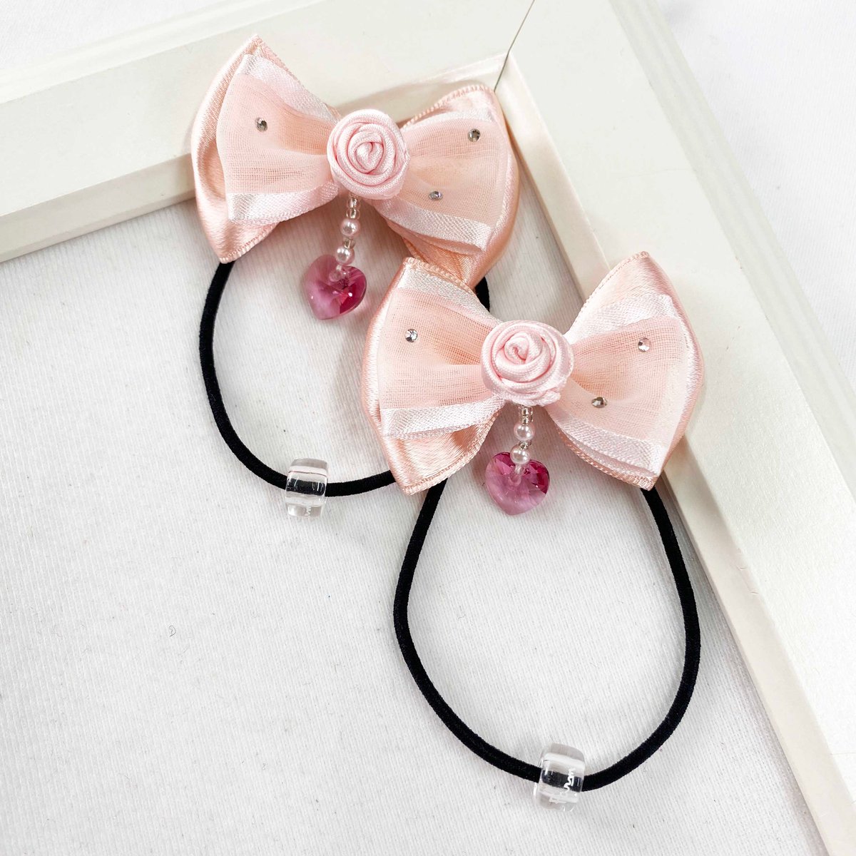 確認 ヘアゴム ヘアリボン 914 つややかサテン バラ ピンク 確認