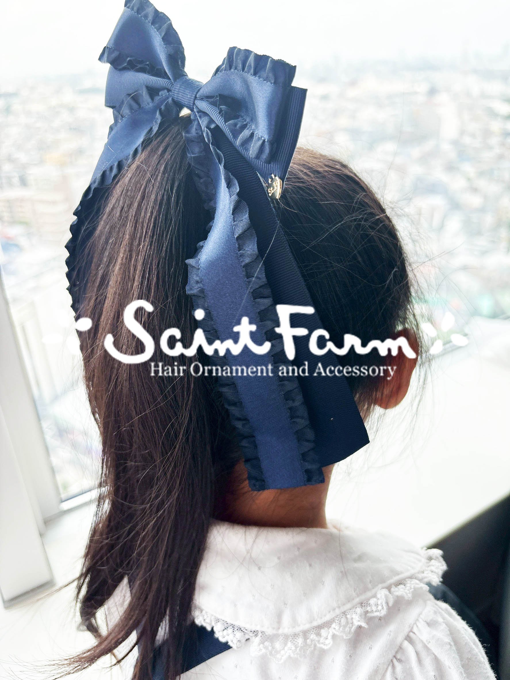 ビッグフリルリボンヘアゴム 紺 | SaintFarm セント・ファーム