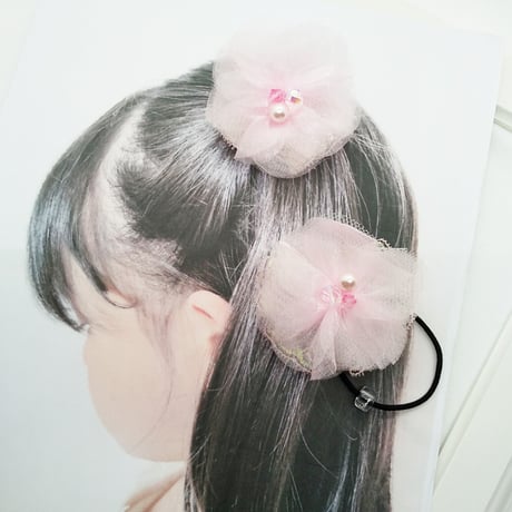 ラメシフォンヘアゴム　ピンク