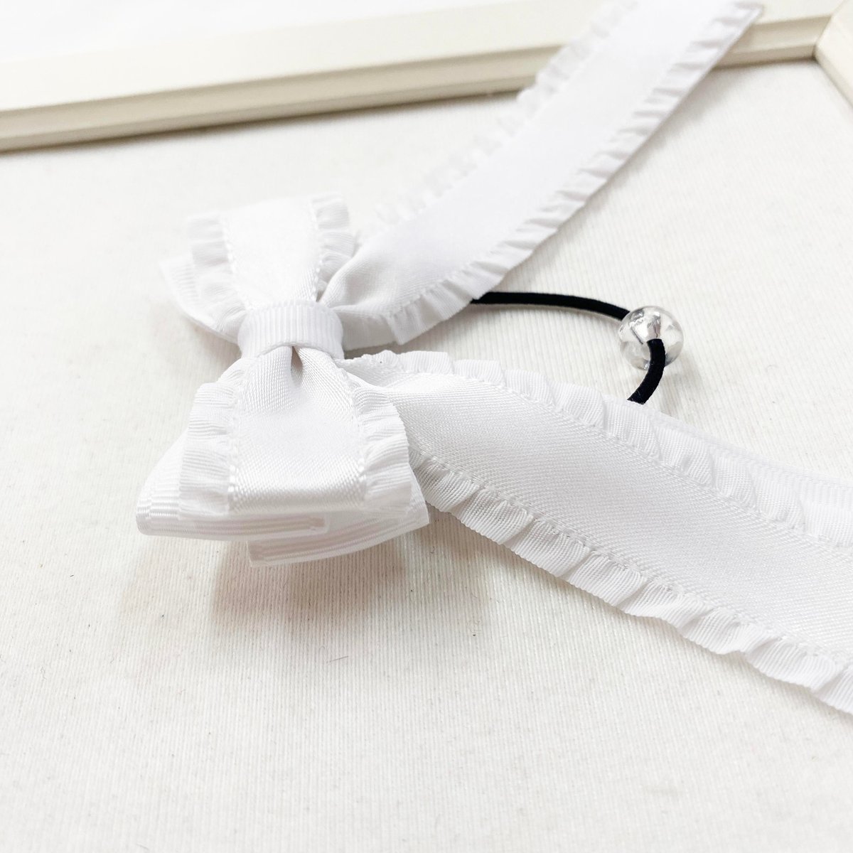 確認　ヘアリボン ヘアゴム　華やかドレープリボン　1133　フリル　白　純白 確認ヘアリボン ヘアゴム華やかドレープリボン1133フリル白純白