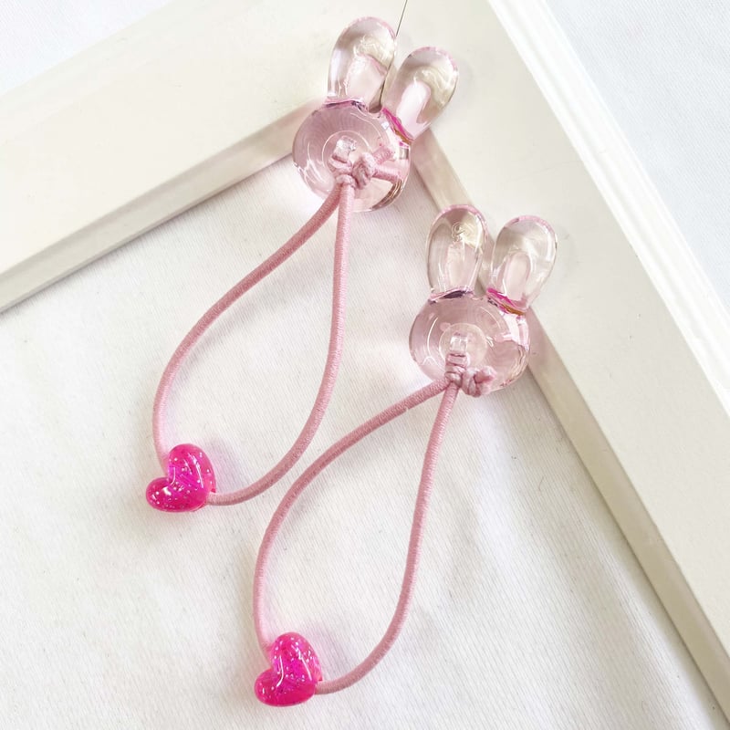 ♥️348♡3点1000円❗天然石うさぎヘアゴム うさぎペンダント