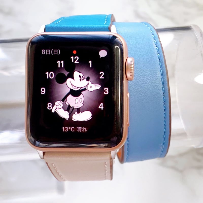 AppleWatch アップルウォッチ 水色&ホワイト ダブルループレザーバンド 