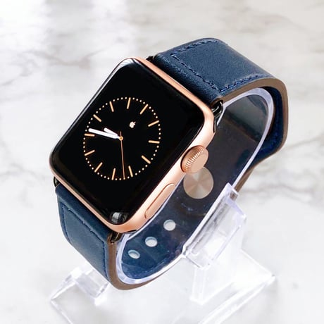 Apple Watch アップルウォッチ ネイビーブルー 着け外し簡単レザー バンド ベルト