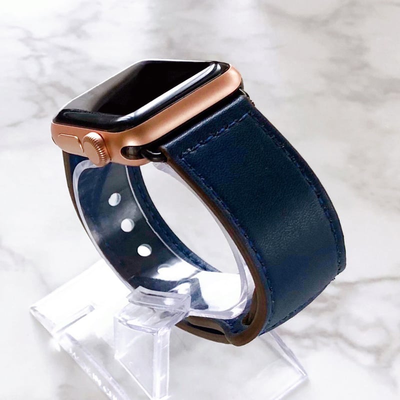 Apple Watch アップルウォッチ ネイビーブルー 着け外し簡単レザー