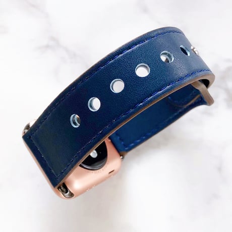 Apple Watch アップルウォッチ ネイビーブルー 着け外し簡単レザー バンド ベルト