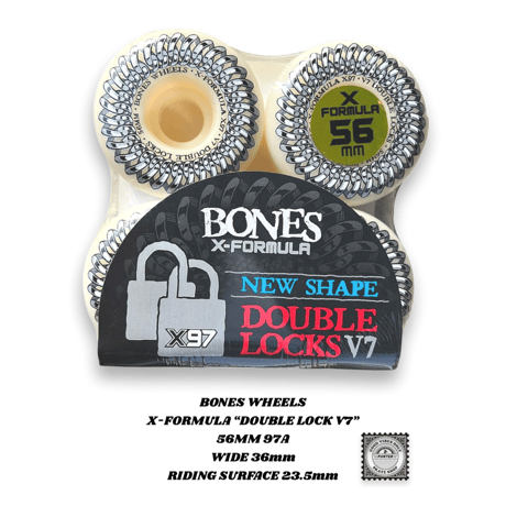 BONES WHEELS X-FORMULA “DOUBLE LOCK V7” 56MM 97A WIDE 36mm RIDING SURFACE 23.5mm