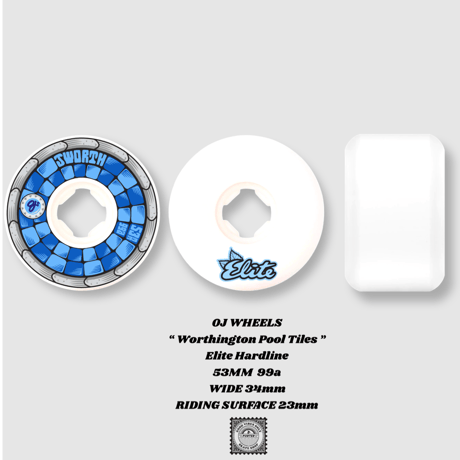 OJ WHEELS “ Worthington Pool Tiles ” Elite Hardline 53MM  99a WIDE 34mm RIDING SURFACE 23mm
