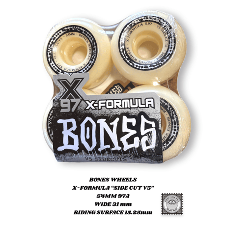 BONES WHEELS  X-FORMULA “SIDE CUT V5”  54MM 97A  WIDE 31 mm  RIDING SURFACE 15.25mm